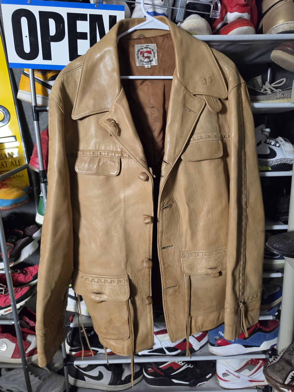 🔥 Rare! Vintage Saddle Coat Marlboro Tan Leather Bomber Jacket 46 L Men Warm!